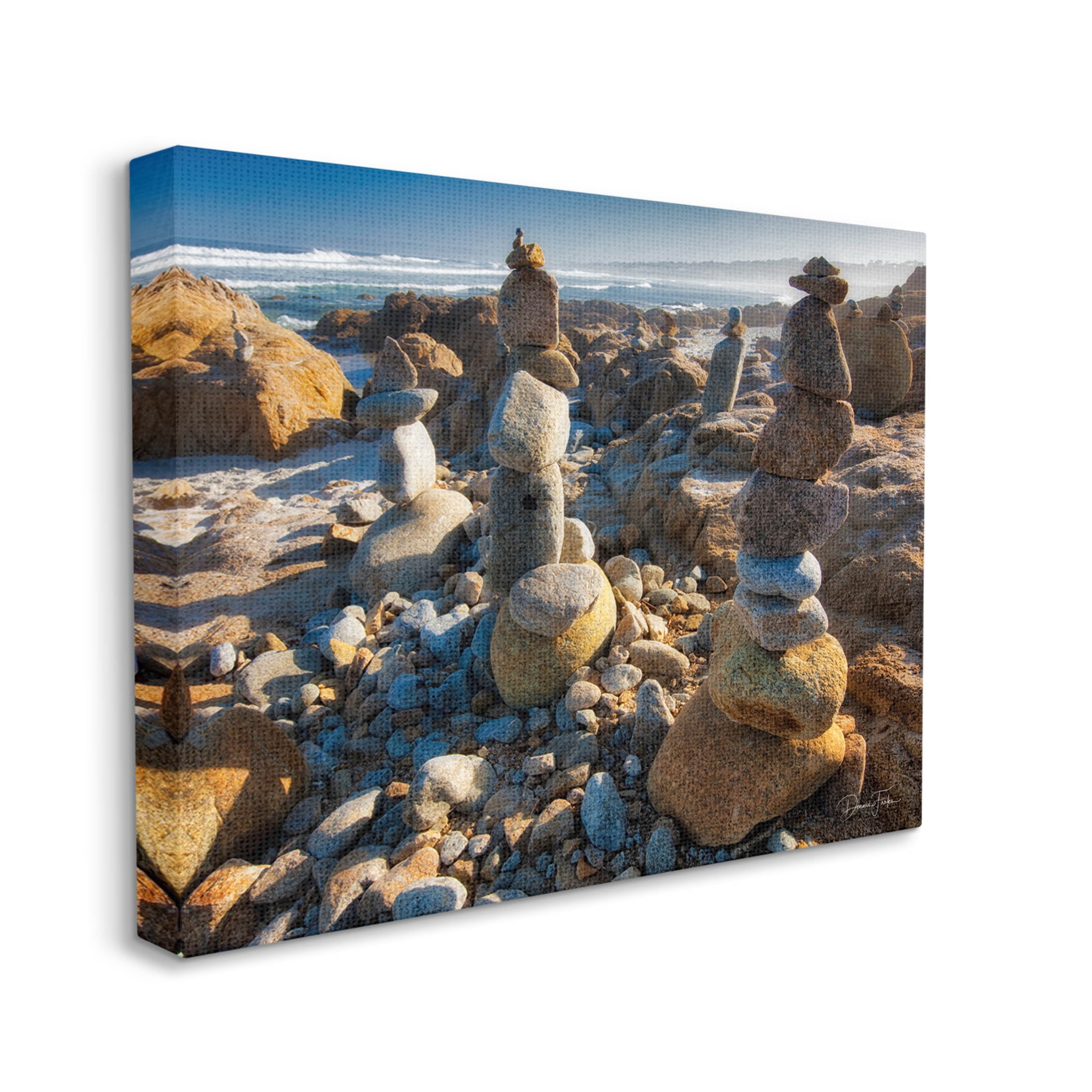 Stacked Pebbles Coastal Rocks Coastal Photograph Gallery Wrapped Canvas Print Wall Art