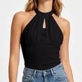 thumbnail image 7 of ClodeEU Women's Halter Neck Keyhole Sleeveless Top, Slim Fit Solid Color Blouse Black,Women's Plus L, 7 of 7
