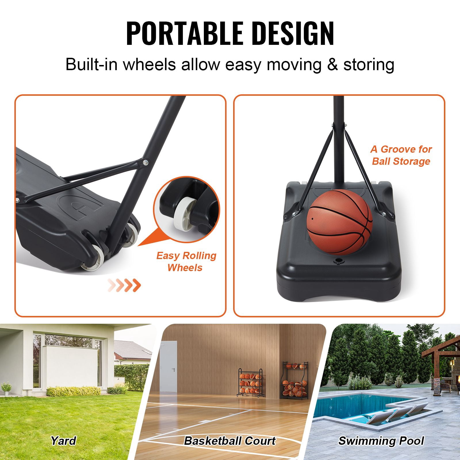 Dranite Adjustable 5-7 Feet Basketball Hoop System with 32" Backboard, Portable Base & Wheels for Indoor/Outdoor Use