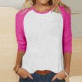 thumbnail image 4 of fatyb Women's 3/4 Length Sleeve Shirts Crewneck Casual Blouses Colorblock Patchwork Loose Tee Shirts, 4 of 6