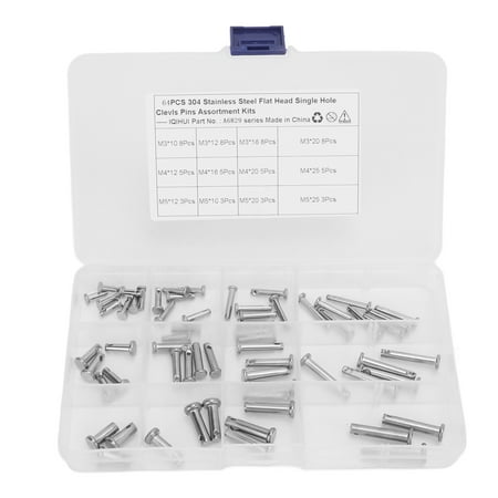 

12 Sizes Stainless Steel Clevis Pin Single Hole Flat Head T Shape Round Pin Assortment Kit for Car 64pcs
