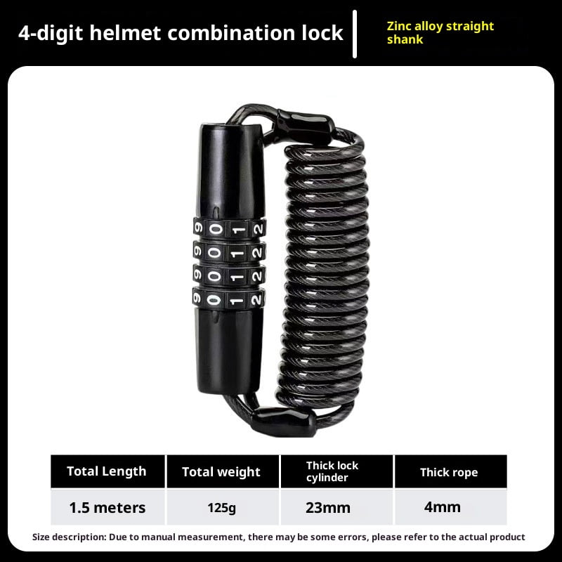 Motorcycle Helmet Lock, Bike Helmet Lock, 4 Digit Little Cable Lock, Retractable Luggage, Stroller, Black, 2Pcs