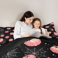 thumbnail image 4 of Homewish Gothic Halloween Pumpkin Twin Comforter Sets,Spider Web Print Bedding Set,Black Blush Pink,Black Reversible,2pcs,1 Comforter and 1 Pillowcase, 4 of 7
