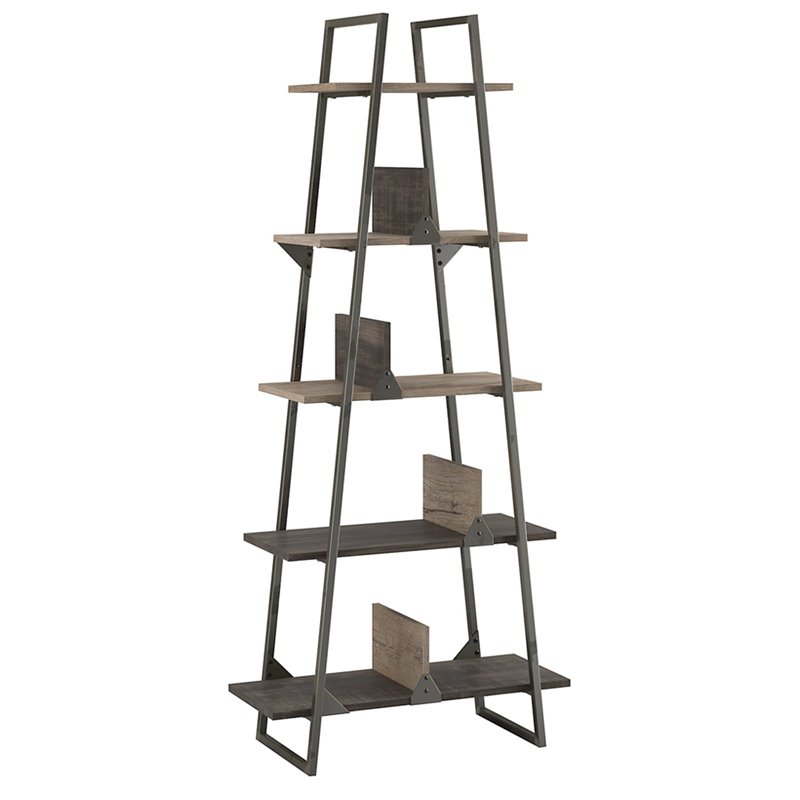 Pemberly Row 5 Shelf A Frame Bookcase in Rustic Gray