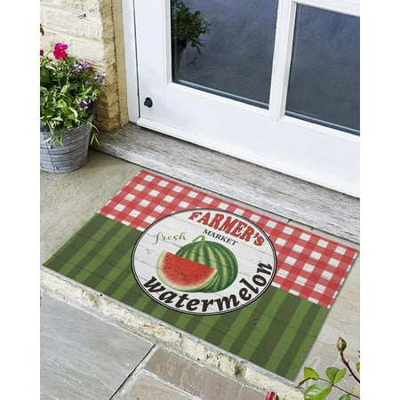 

Indoor Outdoor Mats Summer Farm Watermelon and Red Lattice Door Mat Non-Slip Absorbent Resist Dirt Entrance Mat Washable Welcome Mats for Entryway Low-Profile Floor Mats