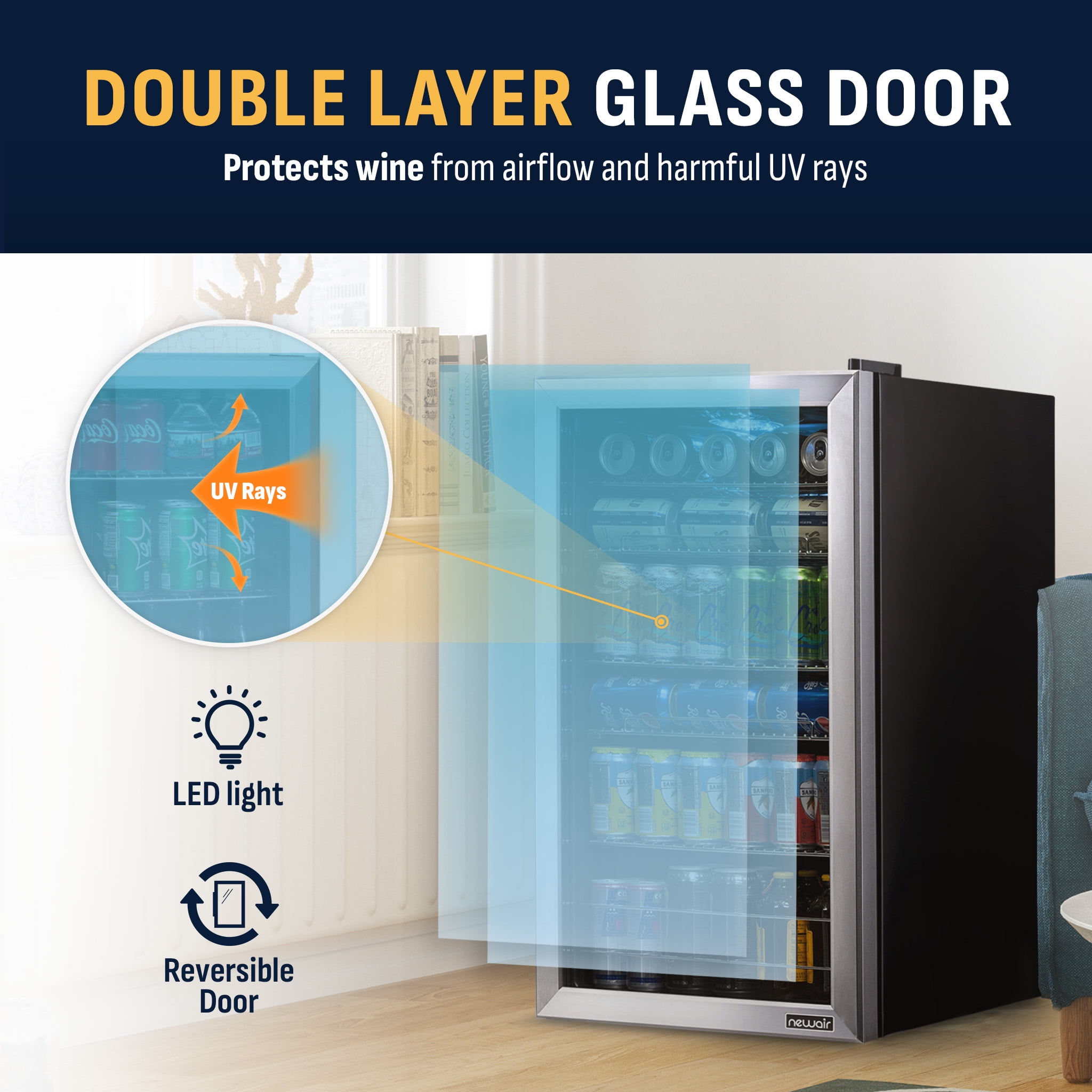 Newair Beverage Refrigerator Cooler |126 Cans Free Standing with Glass Door