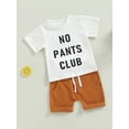 thumbnail image 3 of Arvbitana Infant Baby Boy Sportswear Outfits Letters Print Round Neck Short Sleeve T-shirt Tops + Drawstring Shorts Casual Loose Activewear 2Pcs 3-24M, 3 of 9