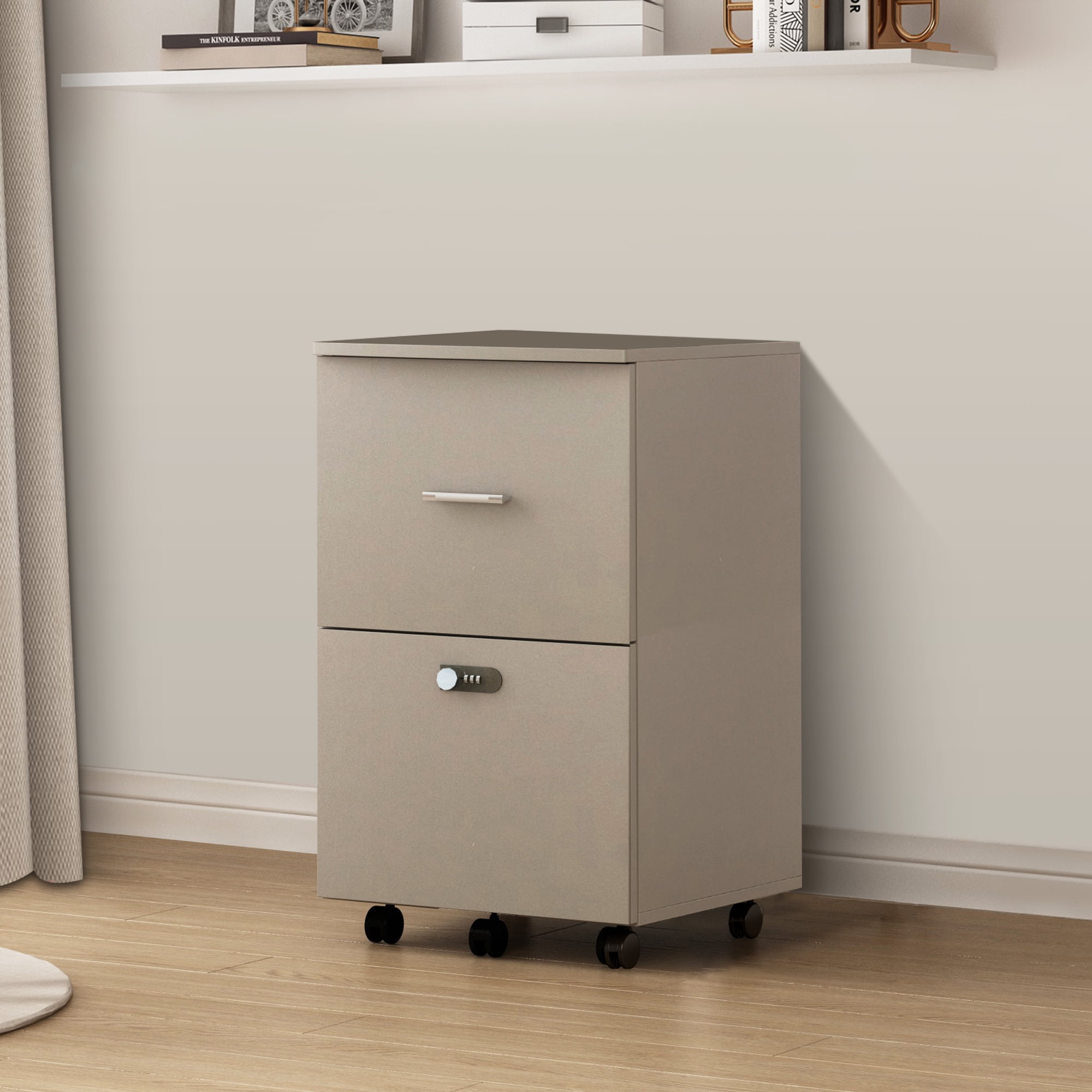 Kadyn Pulley Movable File cabinet, Small Rolling File Cabinet with Two Drawers and Lock, Office Storage Cabinet for Home Office, Antique grey white Kadyn Pulley Movable File cabinet, Small Rolling File Cabinet with Two Drawers and Lock, Office Storage Cabinet for Home Office, Antique grey white