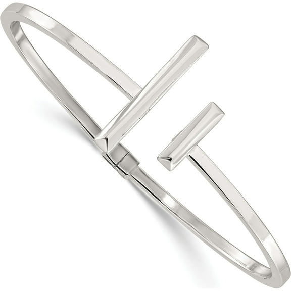 Sterling Silver Polished Bars Hinged Cuff Bangle Bracelet (Width 2.5) - Jbsp