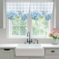 thumbnail image 5 of Light Blue Flowers Butterfly Tie Up Curtain 45 Inches Long, Hydrangeas Flowers Green Leaf Plaid Balloon Style Kitchen Window Curtain Over Sink, Small Window Rod Pocket Curtain 34"x45", 5 of 9