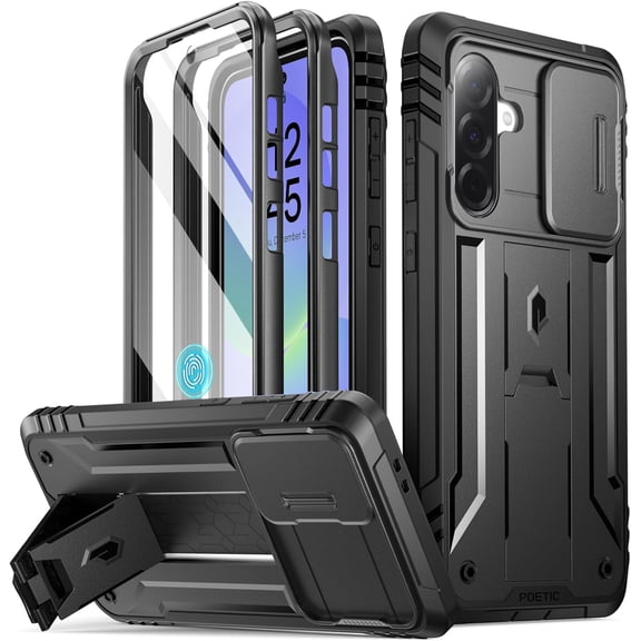Poetic Revolution Case for Samsung Galaxy A36 5G, [Slide Camera Cover] [Screen Protector Works with Fingerprint ID] Military Grade Rugged Shockproof Galaxy A36 5G Phone Case with Kickstand, Black