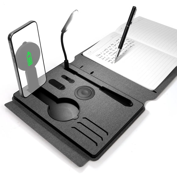 Electmagic Planner 2026, Carnet Professionnel avec Lumière de Livre, Carnet de Voyage avec Batterie Externe 10000mAh et Chargeur Sans Fil 2-en-1, Note Personnalisée