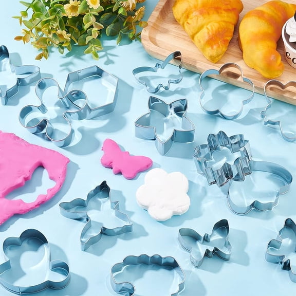 15pcs Cookie Cutter Set Spring Biscuit Fondant Cutters 430 Stainless Steel Biscuit Cutter Flower Butterfly Cookie Cutter