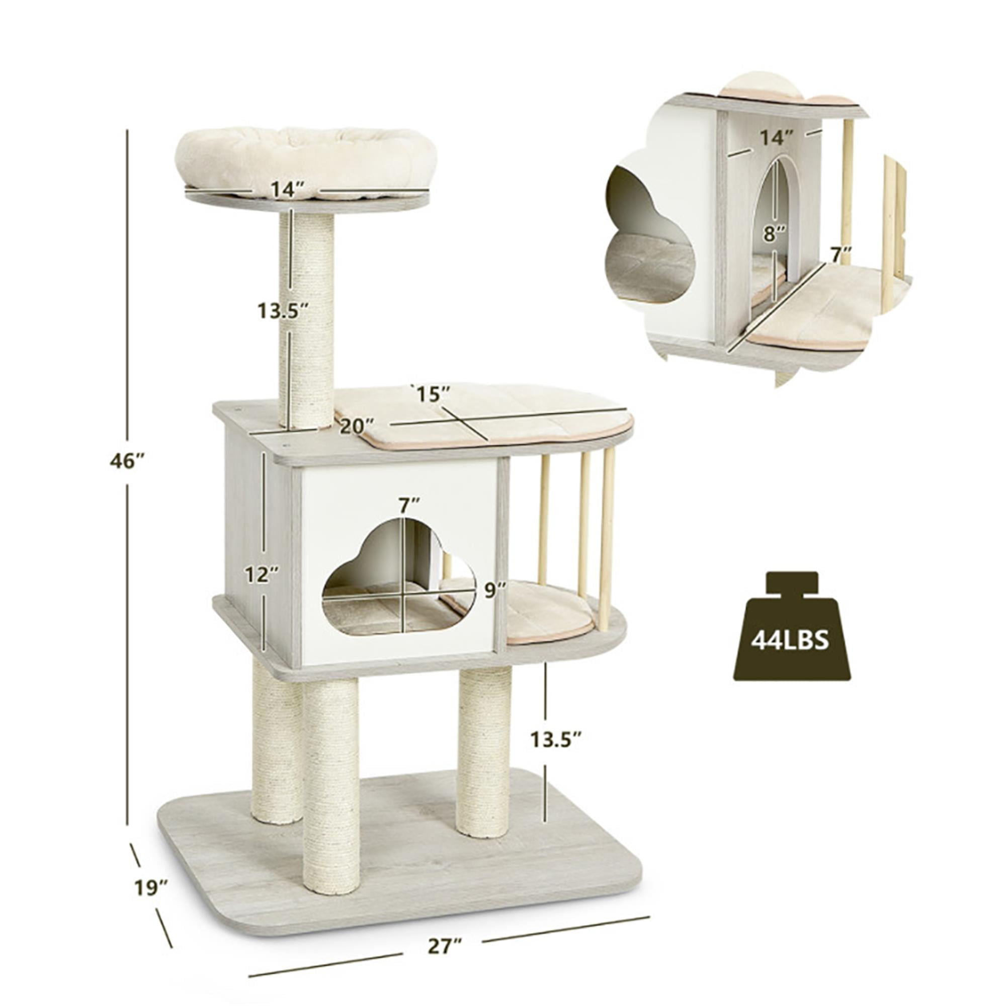 Kadyn 46" Wood Cat Tree Tower Furniture, Cat Condo with Platform, Cushionsfor, Scratch Post for Kittens Cat Tree House, Gray