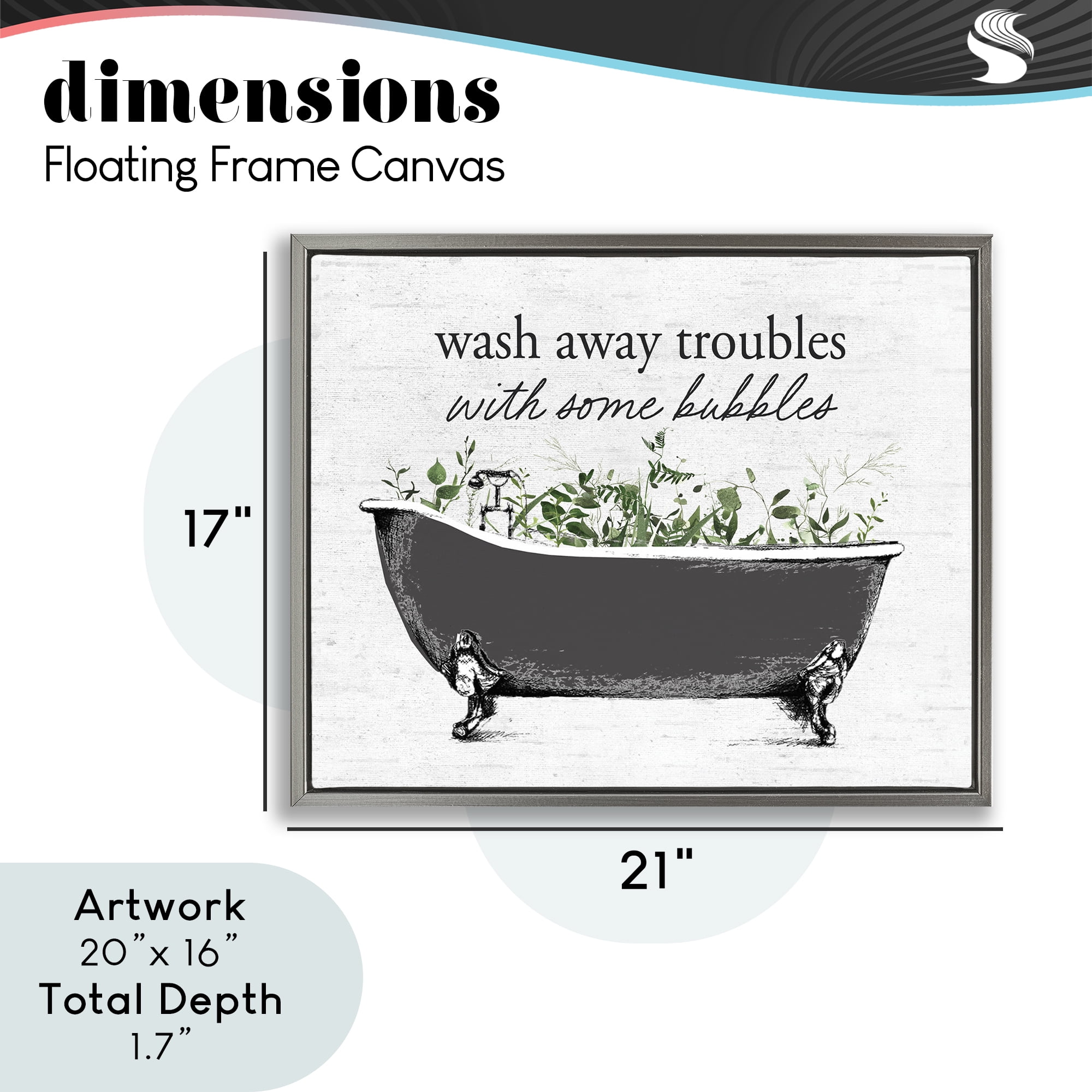 Comforting Bubble Bath Quote Gray Framed Floater Canvas Wall Art, design by Lettered and Lined