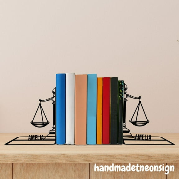 Handmadetneonsign Custom Lawyer Metal Bookends, Lawyer Name Bookend, Bookshelf Decor, Book Stand 69035