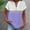 Purple, variant on QUNYINEY Short Sleeve Women's T Shirts V Neck Colorblock Casual Tops Pullover Cotton Linen Loose Button Shirts