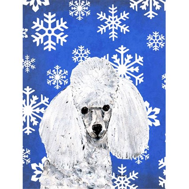 White Toy Poodle Winter Snowflakes Flag Garden Size