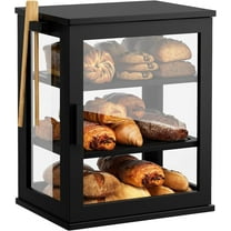 Black Bread Box for Kitchen Countertop, Large 3 Layers Bread Storage Container for Homemade Bread with Window, Farmhouse Breadbox Organizer for Kitchen, Cabinet, Pantry (Black, Meduim)
