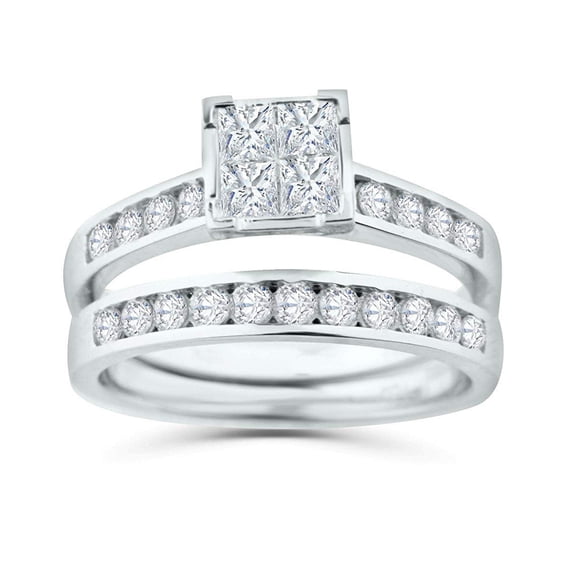 Midwest Jewellery Diamond Bridal Set 10K White Gold Engagement Ring/Wedding Ring Set Princess Cut White Gold 10k 2pc Set (1ctw, i2/i3, I/j) (white-gold, 10) (7)