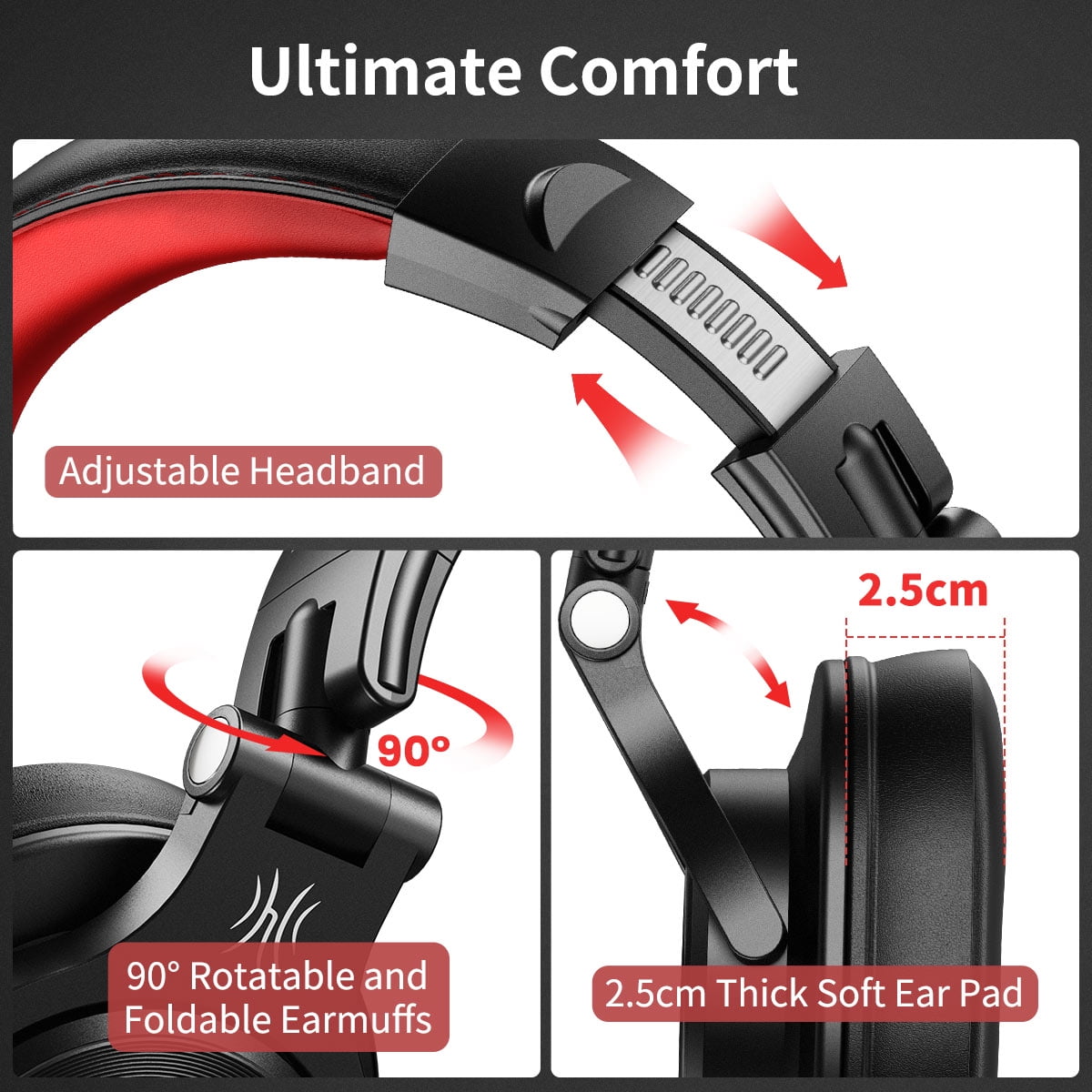 OneOdio Wired Headphones Over-Ear Headset with Mic Long Cords & Dual Plugs & Shareports for TV PC Phones-A71 Red