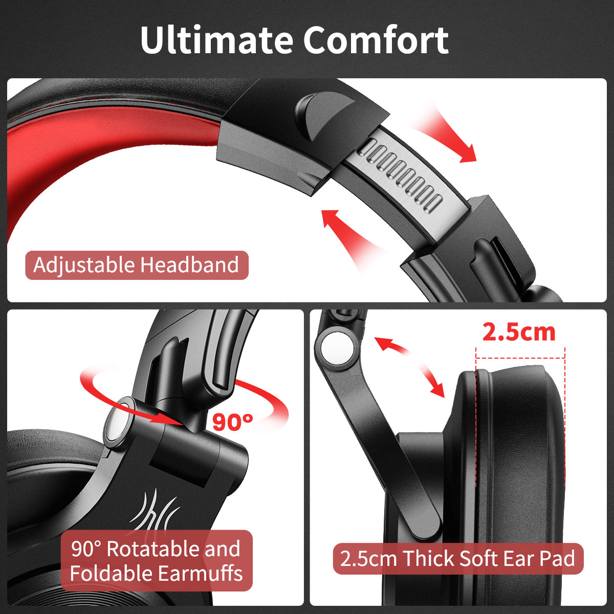 OneOdio A71 Over-Ear Headphones with Dual Plugs, Red photo 5