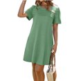 thumbnail image 5 of Solid Color Women Short Sleeve Front Pleated Summer Mini Shirt Dress, 5 of 6