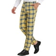 thumbnail image 4 of INSPIRE CHIC Men's Pant Checked Prom Formal Regular Fit Suit Pant 34 Yellow Blue, 4 of 7