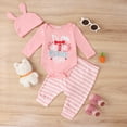 thumbnail image 2 of YunPes Toddler Girl Easter 3Pcs Outfits Bunny Egg Print Long Sleeve Round Neck Romper +Pants + Hat My First 1st Easter Clothes, 2 of 7
