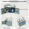 thumbnail image 4 of Euroco Îlot de Cuisine Extérieur avec Tablette Surélevée, Armoire de Rangement en Bois Massif avec Dessus en Acier Inoxydable, Chariot de Gril Roulant Extérieur avec Étagère de Rangement Interne, Tablette Ajustable, Porte-Épices, Gris et Bleu, 4 of 27