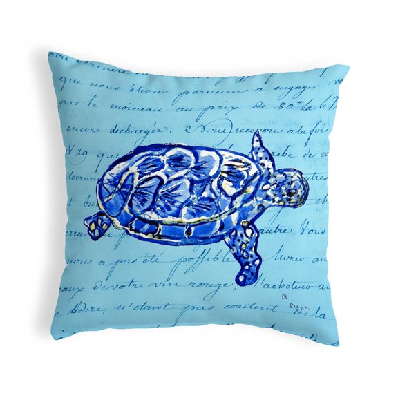 Betsy Drake Interiors Sea Turtle Blue Script No Cord Pillow 16x20