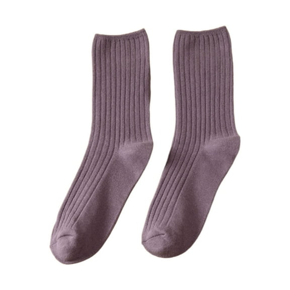 Daznico Socks for Women - Women's Stacked Socks Mid Calf Double Needle Knit Solid Color Casual Retro Korean Japanese Style Socks for Daily Wear