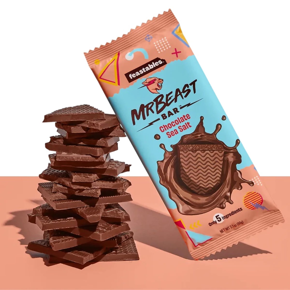 MrBeast Feastables Chocolate Sea Salt Bar 2.1 oz 10-Pack