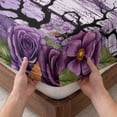 thumbnail image 3 of Queen Size Fitted Sheet Set - Halloween 3 Piece Bedding Sets 16" Deep Pocket Fitted Sheet with 2 Pillowcases, Fall Farmhouse Horror Floral Trees Wooden Purple Brushed Microfiber Hotel Bed Sheets, 3 of 9