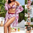 thumbnail image 2 of Jacenvly 2024 Womens Hawaiian 3 Piece Set Fashion Long Sleeve Swimsuit Floral with Cover up Surfing Swimwear Satiny Women'S Printed Bikini Three-Piece Split Swimsuit Suit Black, 2 of 5