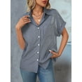 thumbnail image 3 of Women'S Loose Short Sleeve Pocket Casual Striped Shirt Navy Blue S, 3 of 7