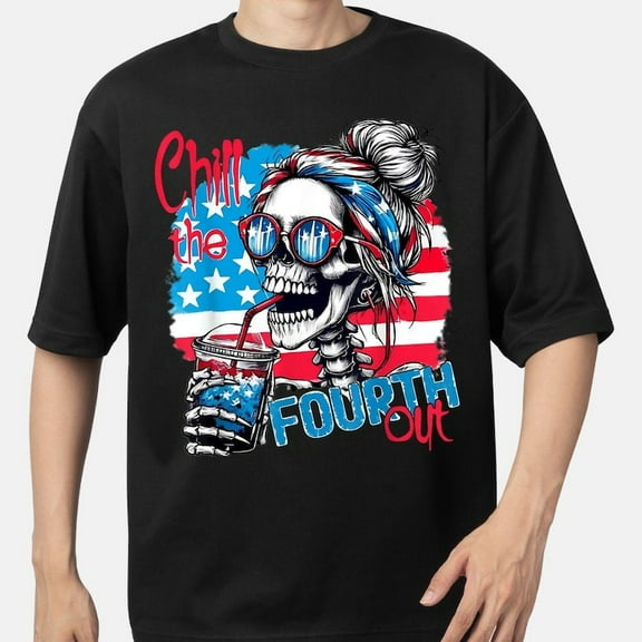 Chill The Fourth Out Skeleton Shirt, Vintage Retro American Flag 4th of July Shirt, Funny Patriotic USA Shirt