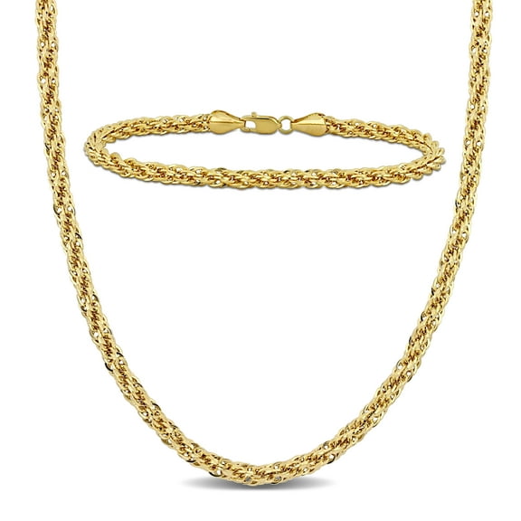 Everly Women's 14kt Yellow Gold 4mm Infinity Rope Chain Anklet and Necklace Jewelry Set - 9 in   16 in