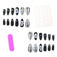 thumbnail image 4 of Halloween Medium Press On Nails 24Pcs, Dark Red Green Contrast Glitter Ghost Fake Nails Set, Metallic Crack Texture Reusable False Nails Kit for Party Daily Wear Women Girls, 4 of 7
