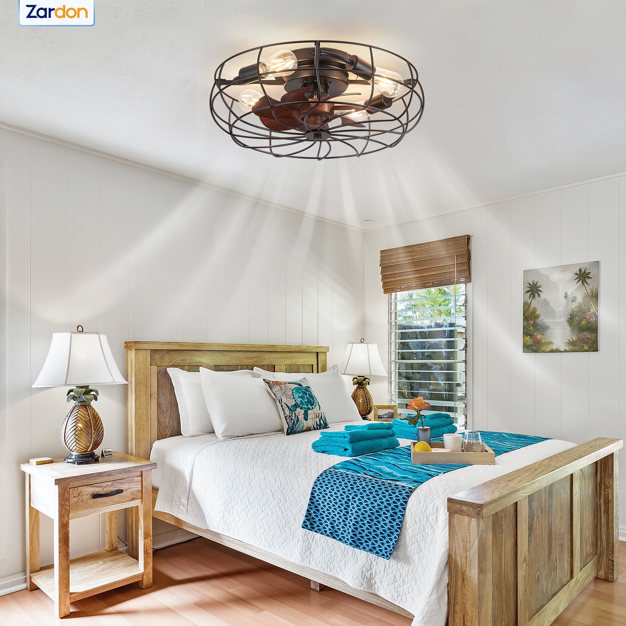 Zardon 20 inch Caged Ceiling Fan with Light, Remote Control, 6-Speed Adjustable, Ideal for Indoor Use
