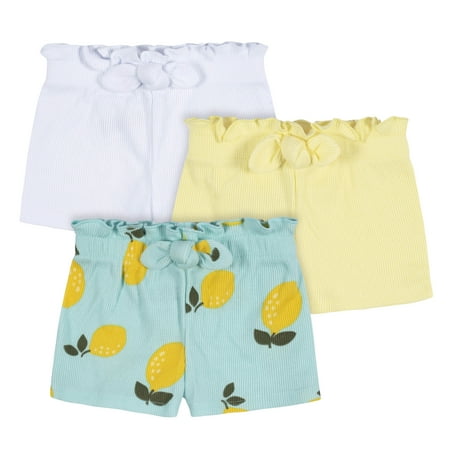 Gerber Baby and Toddler Girls Pull-On Knit Shorts, 3 Pack, Sizes 0-3 Months - 5T