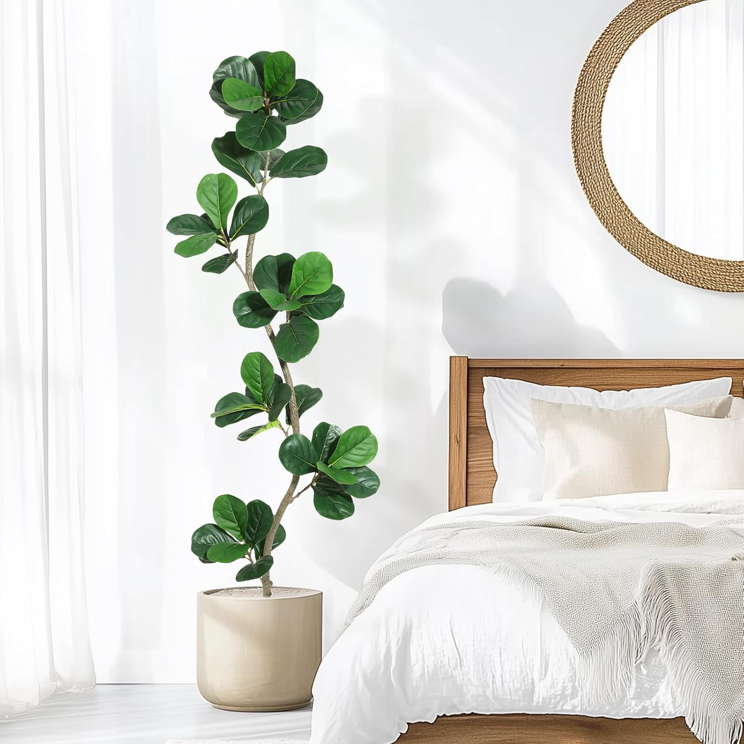 Artificial Fiddle Leaf Fig Tree - Home Fake Plant with Black Planter, Large Floor Plants for Home or Office Decor - Artificial Plants Indoor