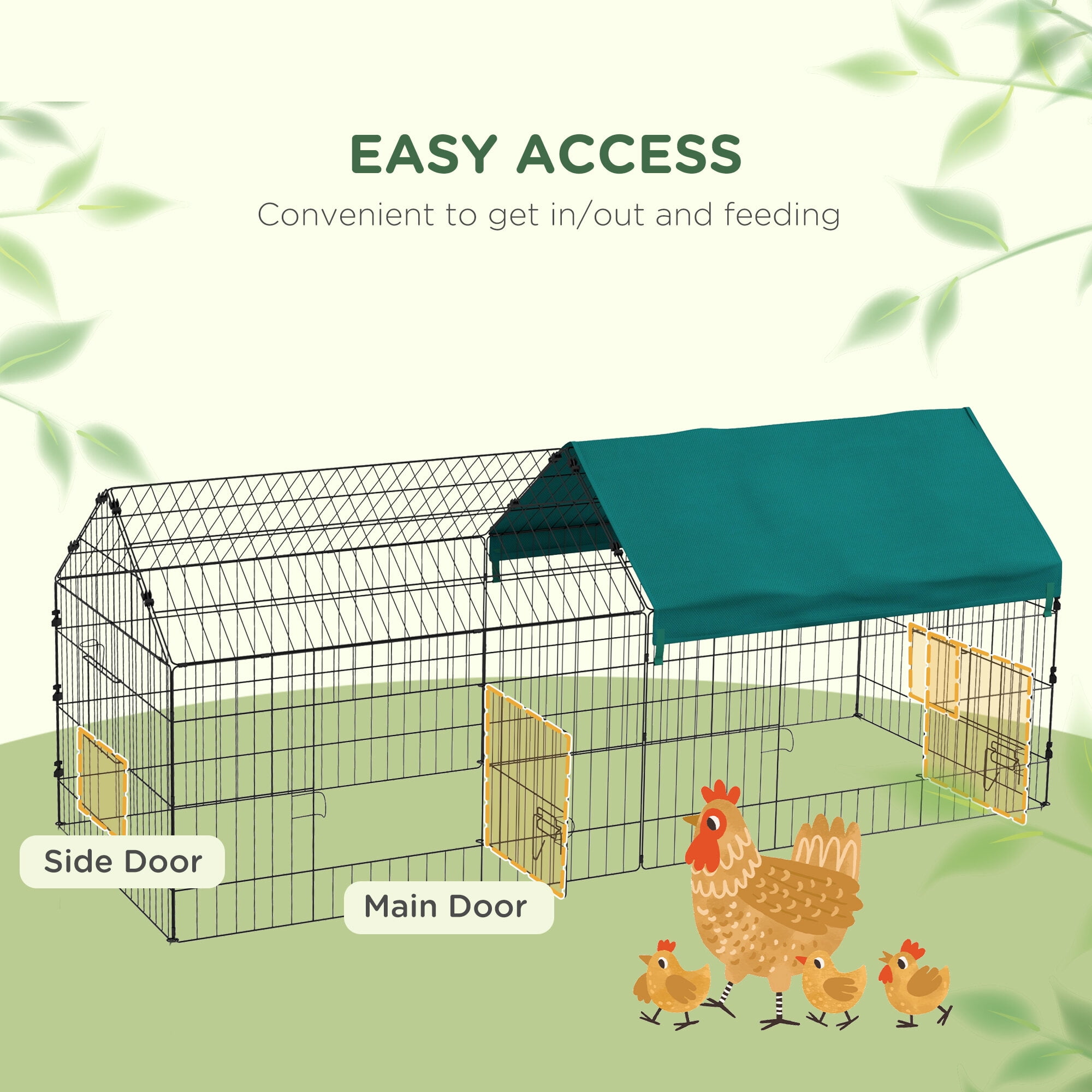Dog Crate, PawHut 73" Small Animal Playpen, Pet Playpen Yard Fence for Rabbits, Chicken, Chinchillas with Roof for Indoor & Outdoor, Green, Green Pet Playpen,Steel Chicken Coop