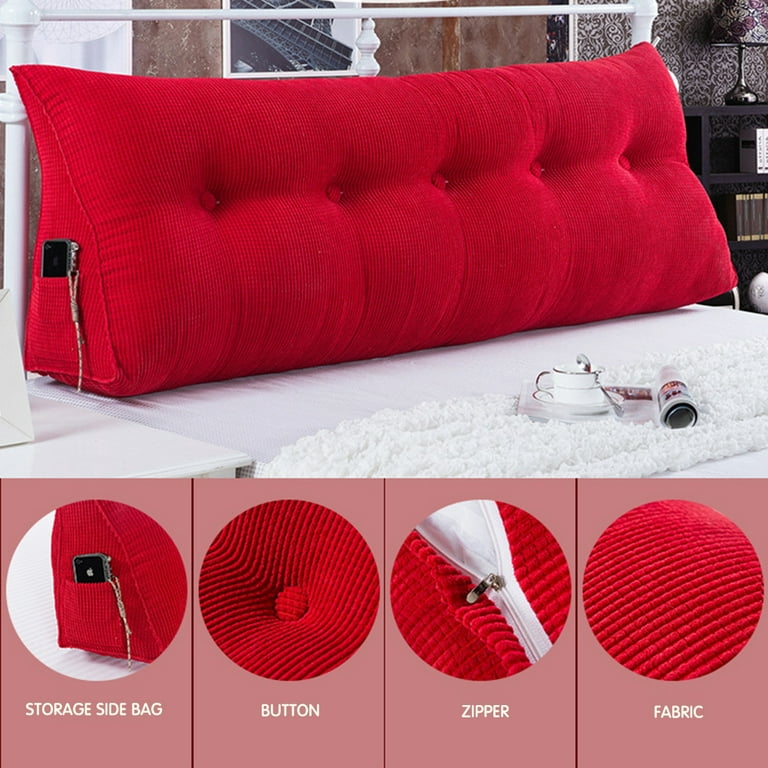 WOWMAX Red Corduroy Headboard Reading Wedge Pillow Back Rest - On