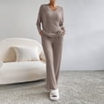 thumbnail image 1 of Blusa Conjunto casual de 2 piezas para mujer Conjunto de 2 piezas a juego de punto elegante Conjuntos de ropa para el hogar simples Kuymtek Caqui T L para Mujer, 1 of 6