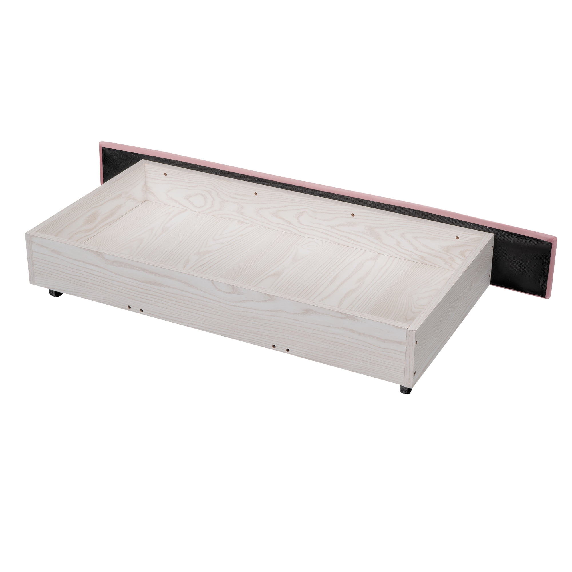 Leumius Full Size Platform Bed with A Storage Drawer,Velvet Upholstered Bed Frame with Wingback Vertical Channel Tufted Headboard,Pink