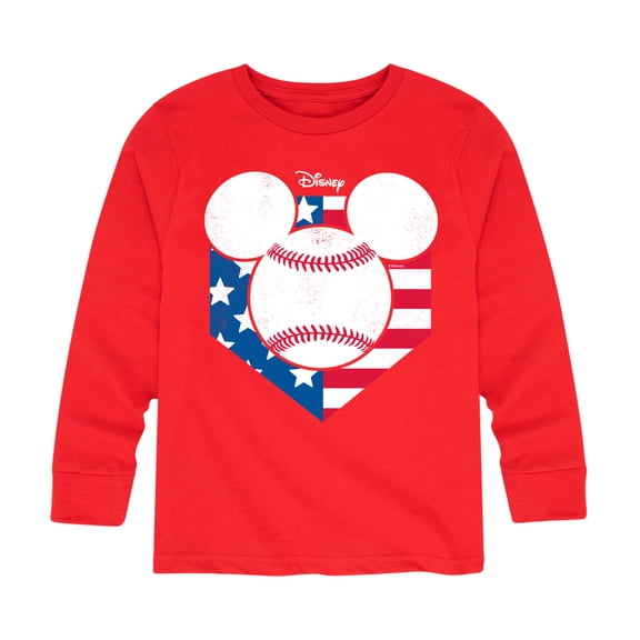 Disney - Americana - Mickey Baseball Flag Diamond - Toddler And Youth Long Sleeve Graphic T-Shirt