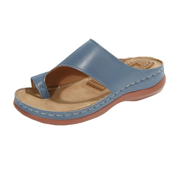 Hopeusnice Wedges Shoes for Women Open Toe Sandals Breathable Non-Slip Thick-Soled Wedge Heel Trendy PU Materials Summer Shoes Soft Women's Wedges Shoes Lightweight Walking Shoes Blue 42