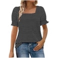 thumbnail image 2 of JIRNDf Chemises pour Femmes Hauts Tendance d'Été Mode à Volants Manches Courtes Encolure Carrée Blouse Rayée pour Femmes Tunique Décontractée Hauts Noir TTG, 2 of 5