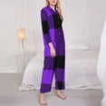 thumbnail image 4 of Junzan Purple Buffalo Plaid Print Womens Pajama Sets,Long Sleeve Button Down For Women Pjs 2 Piece, 4 of 9